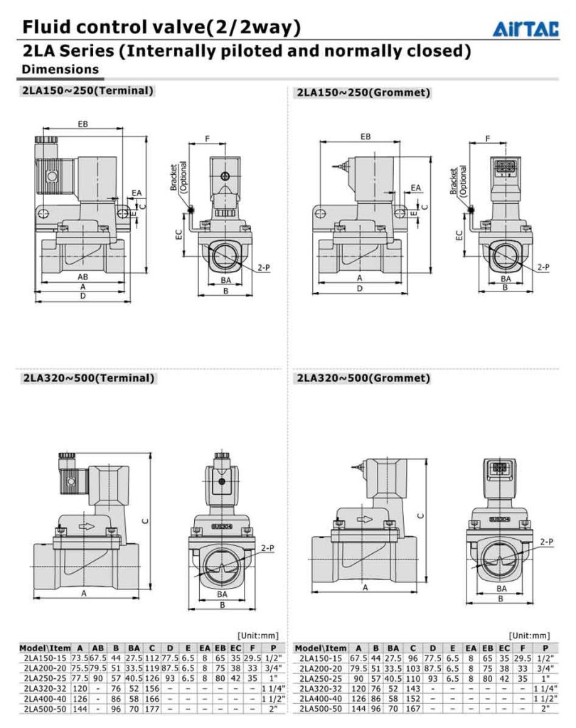 Kích thước của van điện từ khí nén 2LA050-15 AIRTAC