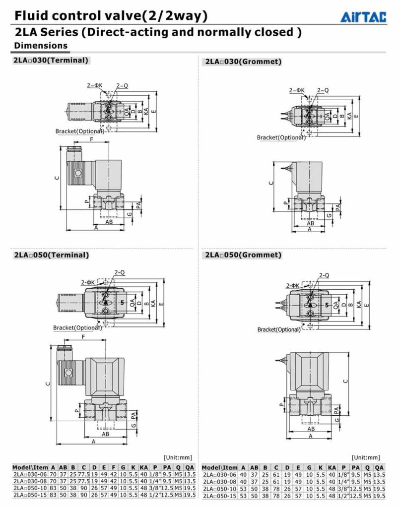 kích thước của van điện từ nước INOX 2LA030-08 AIRTAC