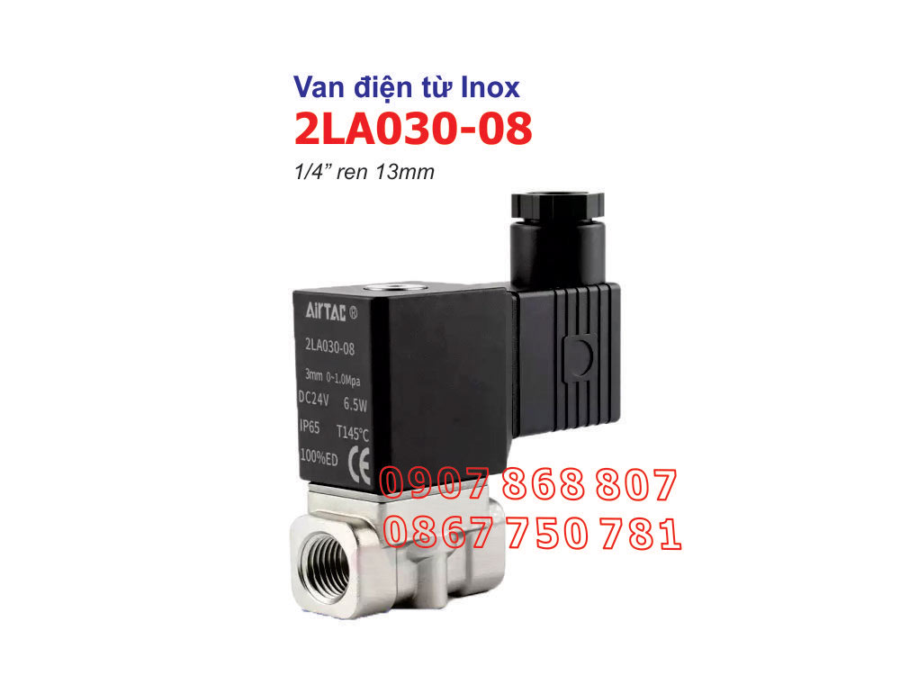 Mặt trước của van điện từ nước INOX 2LA030-08 AIRTAC